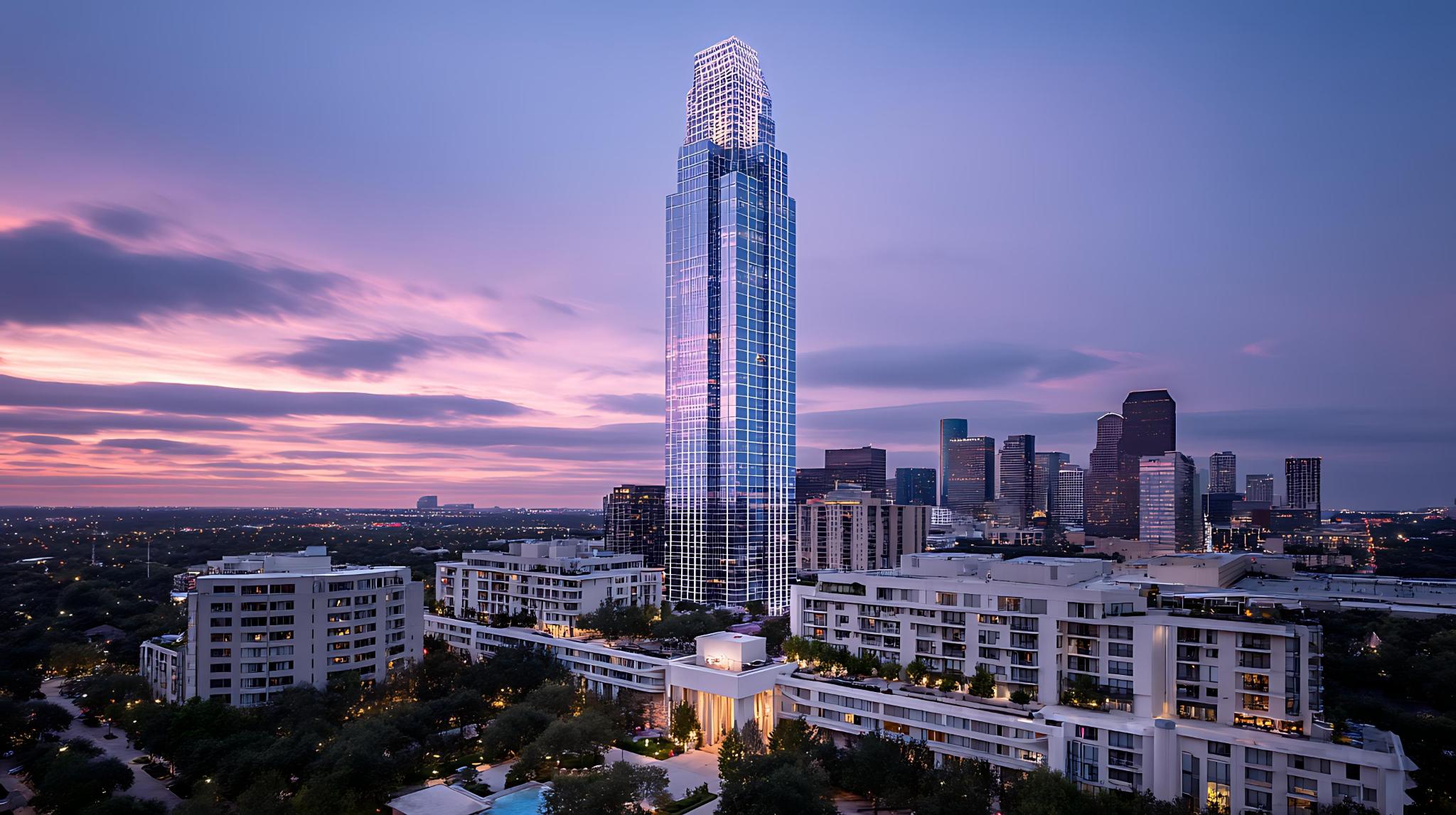 Uptown Houston skyline near Tanglewood and the Galleria at sunset